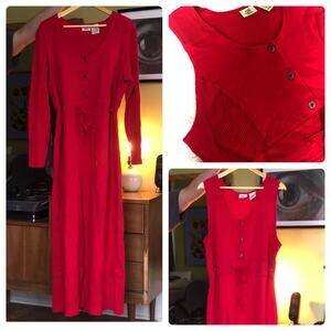 VTG 90s Y2K 2 Piece Waffle Knit Maxi Dress & Shirt Large SJB Sport Cottagecore